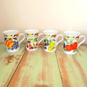 Vintage Roy Kirkham Assorted Fruit Bone China Mugs